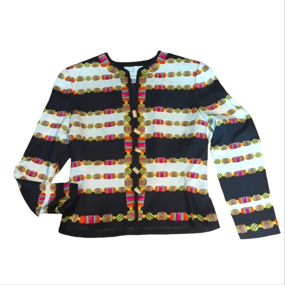 Adrianna Papell Jackets & Blazers - Adrianne Papell 100% silk patterned blazer pink/white/black gold buttons Sz 8